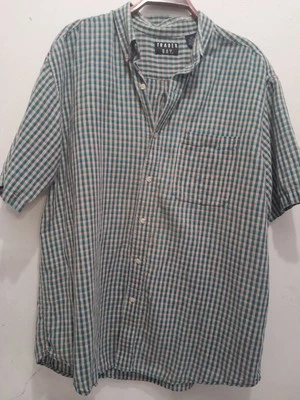 Mens Size XLT Plaid Linen Blend Casual Coastal Resort Button Down Shirt Pocket - Image 1 of 4