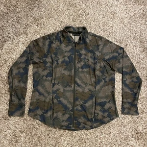 Athleta Salutation Jacket Womens 2X Green Camo Full Zip Gym Performance Stretch - Picture 1 of 12