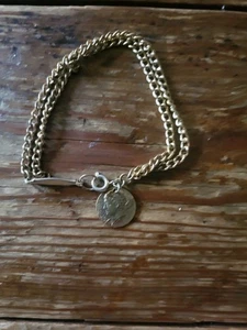Colgante moneda vintage doble cadena simple pulsera patrimonio joyería elegante tono dorado - Imagen 1 de 2