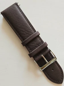 24mm - Classic Style Dark Brown Leather Watch Band - ( Silver Buckle / St. Steel - Picture 1 of 3