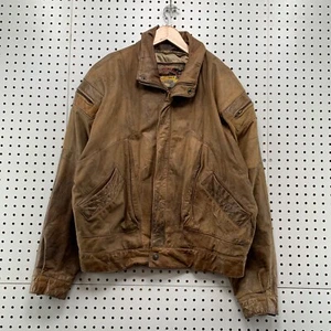 VTG Adventure Bound Flight Bomber Jacket Mens Large Brown Distressed   23x25 - Picture 1 of 18
