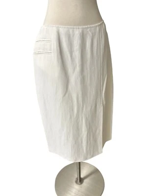Vintage Italy Donna Karan White Linen Rayon Pencil Front Slit  Skirt Size 12 - Image 1 of 4