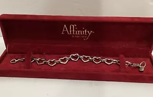 Affinity Diamond Heart Link 925 Silver Pave .12ct Bracelet Lobster Closure - Picture 1 of 9