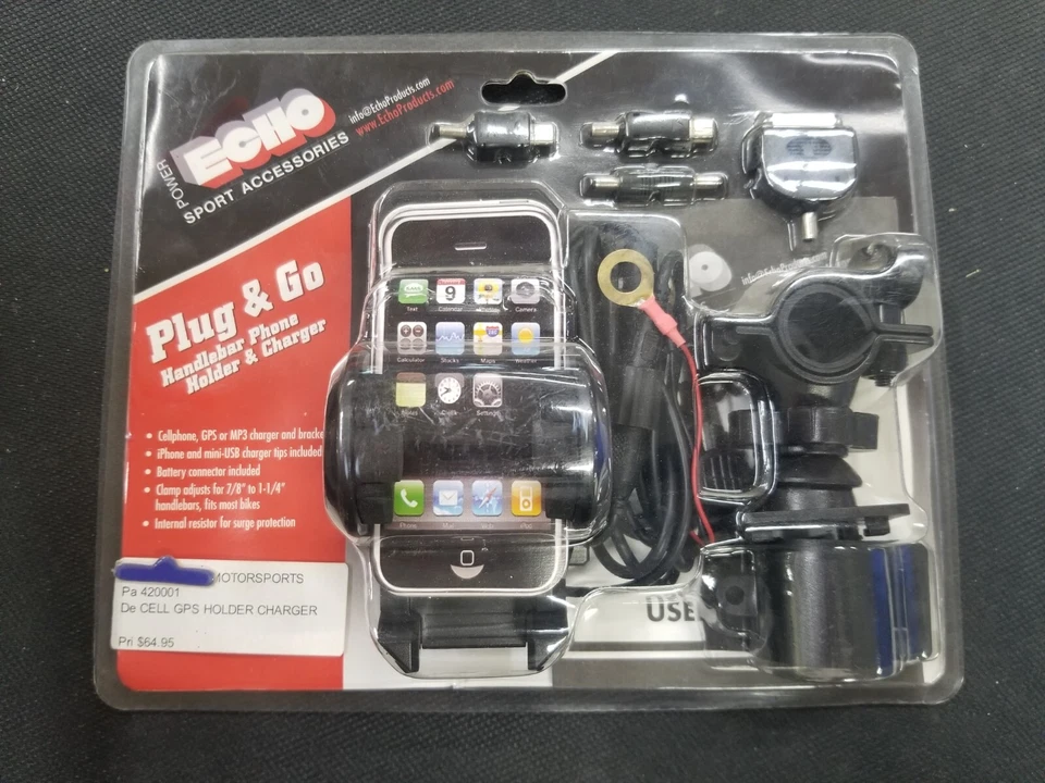 Cargador y soporte GPS para teléfono celular Echo Plug & Go universal con montaje en barra para motocicleta Foto 1 de 1