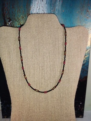 Collar de cuentas boho hippie cuentas de vidrio negro y marrón con espaciadores solares de latón Foto 1 de 4