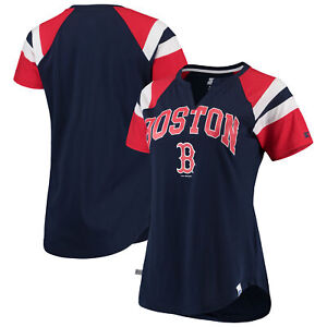 Women's Starter Navy/Red Boston Red Sox Game On Notch Neck Raglan T-Shirt