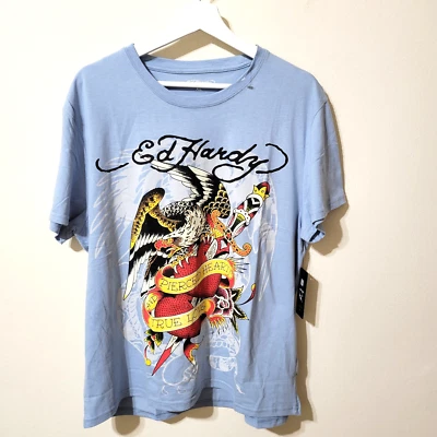 Nueva con etiquetas Camiseta Ed Hardy Para Hombre XL Pierced Heart True Love Azul Claro Manga Corta Foto 1 de 4