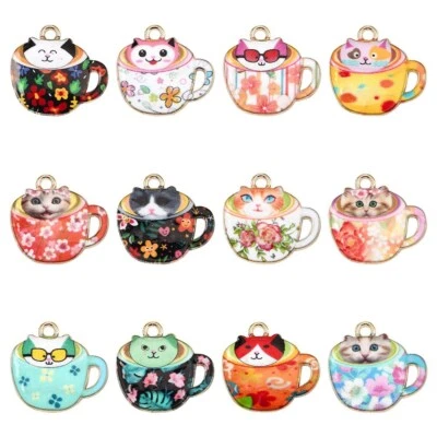 24Pcs милый кот сплава эмали подвеска чашка Cat подвески для изготовления ювелирных изделий - Изображение 1 из 4