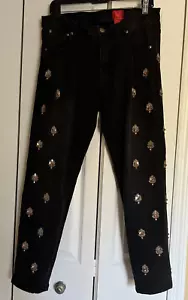 Pantalones de mezclilla elásticos V Cristina ~ hojas lentejuelas doradas y plateadas adornadas con carbón talla 12 - Imagen 1 de 11