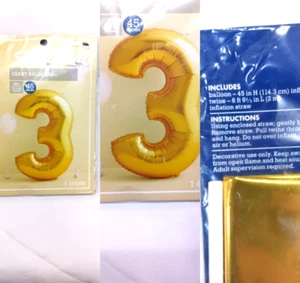 SPRITZ GIANT BALLOON GOLD NUMBER 3 MYLAR PARTY BALLOON 45 INCHES - Picture 1 of 7