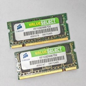 Set of 2 Corsair 1GBDDR2 SODIMM PC2-5300 667 MHZ Memory RAM VS1GSDS667D2