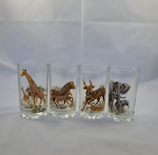Vintage Set of 4 Pasari African Safari Mother & Babies Drinking Glasses