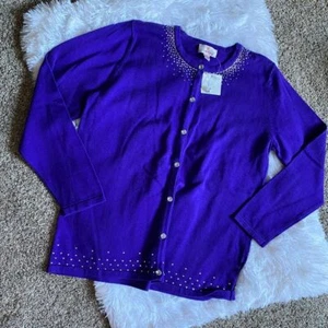 Quacker Factory Purple Rhinestone Button Front Sweater NEW Size Small - Picture 1 of 8