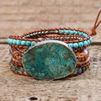 GORGEOUS BOHO 风格 FIVE ROW 真正海洋 JASPER WRAP 手镯 — 第 1/4 张图片