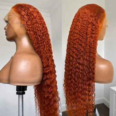 Soft 26 inch Long Ginger Orange Kinky Curly Lace Wig Heat Resistant Deep Wave - Image 1 of 4