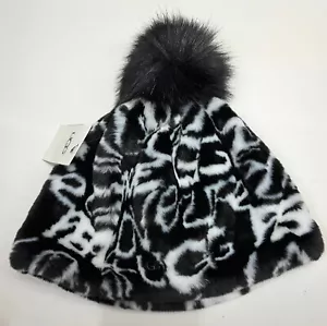 UGG Beanie Hat, Black & White Pattern w Pompom, Sz S/M Faux Fur, New - Picture 1 of 5