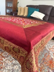 Table Cloth Red Table Cover Gold Wall Tapestry 50 Inch Square Cloth Silk Gift - Picture 1 of 8