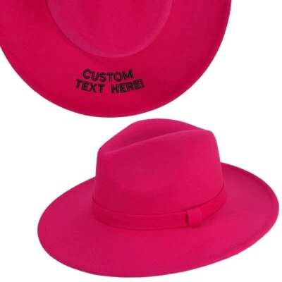 Sombrero de fieltro de mezcla de algodón ala ancha Fedora Upturn bordado texto personalizado Foto 1 de 4