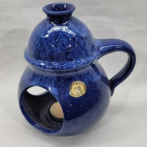 Tealight Candle Holder Norwegian Blue Ceramic & Chimney Signed Norway - Picture 1 of 9