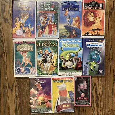 VHS LOT 11 Movies Disney Pixar Dreamworks Beauty & Beast Bambi Lion King Shrek - Image 1 of 4