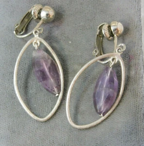 Ametista Viola Marquise Perlina Color Argento Pendente Orecchini a Clip Ck 57 - Foto 1 di 4