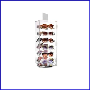 Elegant Lockable Acrylic 24-Pair Rotating Sunglass Display Case with Mirror - Picture 1 of 11
