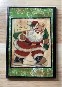 Placca in legno Natale 5"" by 7"", Decoupage vintage arte da parete in legno - Foto 1 di 4