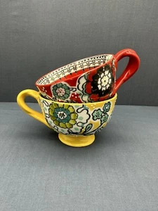 Anthropologie ELKA AYAKA Floral SOCKELTASSEN Drehgriff ROT & GELB 2er Set - Bild 1 von 13