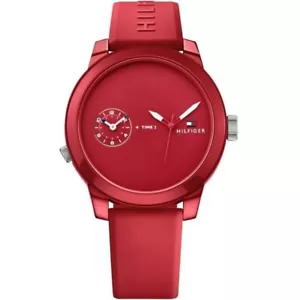 Tommy Hilfiger Men’s Watch 1791323 Quartz Silicone With Strap Red Dial 43mm - Picture 1 of 4