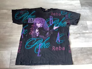 Vintage 1995 Reba McEntire stampa tutto su punto singolo taglia XL nero made in USA - Foto 1 di 10