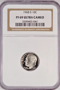 1968 S Roosevelt Dime Proof NGC PF 69 ULTRA CAMEO PR69DCAM Frosty Coin 10C - Picture 1 of 2