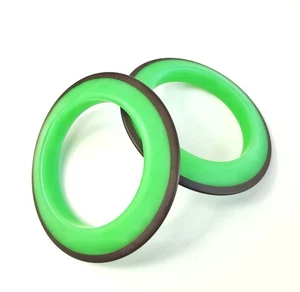 2 Sobral Bright Green & Brown Artist Made Bangle Bracelets - Picture 1 of 6