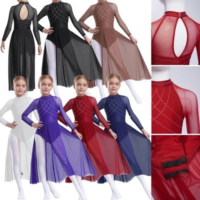 Kids Girls Dancewear Jazz Dress Figure Ice Skating Leotard Performance Costume - Image 1 of 4