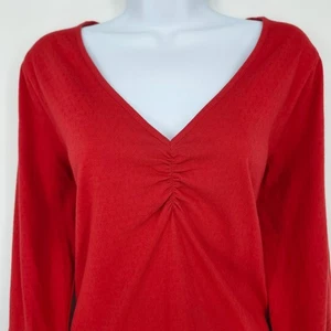 Fat Face NWT Womens Ruched V-Neck Top Size 12 Cherry Red Long Sleeves - Picture 1 of 6