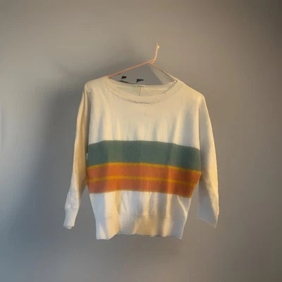 Poem & Thread Sz S Cream With Blue, Orange, Yellow Stripes Pullover Sweater - Image 1 of 3