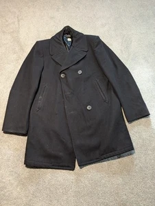 US Navy Jacket Mens 42XL Black Vintage Wool Pea Coat Military Lined - Picture 1 of 16