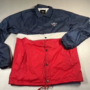 Vans Jacket Mens Large Blue Red White Colorblock Coach Snap Button Lined Skate - Picture 1 of 9
