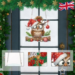 Acrylic Special Shape Christmas Owl DIY Diamond Painting Art Pendant Kit - Picture 1 of 10