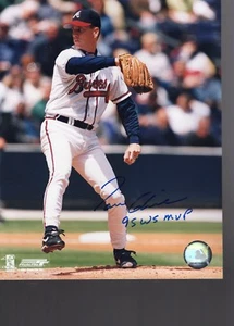 TOM GLAVINE ATLANTA BRAVES FOTO FIRMATA 8X10 CON CACAO & 95 WS MVP INSC - Foto 1 di 1