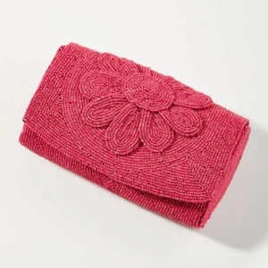 ¡¡NUEVO CON ETIQUETAS!! ANTHROPOLOGIE Farin Bolso sin asas con cuentas Bolso de hombro Flor Rosa - Imagen 1 de 12