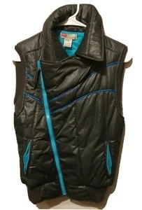 Diesel Puffer Vest Girls Youth XL Asymmetrical Zipper Grey Teal Trim Pink Patch - Picture 1 of 11