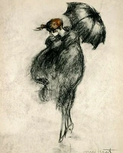Impresión o Lienzo - Louis Icart Mujer con Paraguas Lluvia Tormenta - Imagen 1 de 1