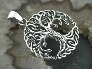 Kettenanhänger Baum des Lebens Silber 925 Lebensbaum Weltenbaum Medaillon Blatt - Bild 1 von 3
