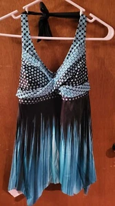WOMENS SIZE MEDIUM BLACK & TEAL BLUE ONE PIECE SWIMSUIT-NEW - Picture 1 of 1