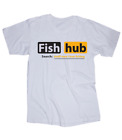 Fish Hub Fishing white t-shirt Funny parody
