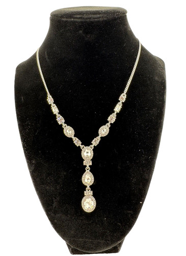 Collana e Bracciale Givenchy Tono Argento Pavè Y Pietra Bianca Lariat