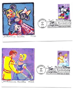 4025-28 Disney: Romance, set of 4 Sabrina Curtis FDCs - Picture 1 of 2