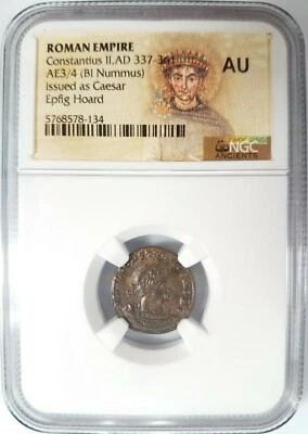 Constantius II Roman Empire BI Nummus AE3/4 NGC AU Ancient Epfig Hoard Pedigree - Image 1 of 4