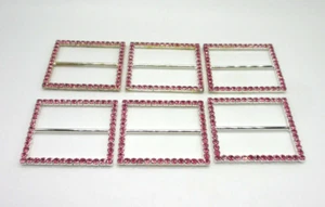 Dark Silver Tone Metal Rectangle Pink Rhinestones Scarf Belt Slides  6 Pieces - Picture 1 of 7