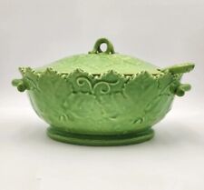 Vintage Olfaire Handmade Covered Tureen & Ladle Portugal Ceramic Majolica Green